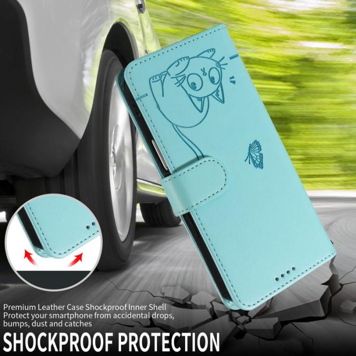 OEM - Samsung Galaxy S26 / S26 Pro Skal Kattmönster Imprint Konstläder - Grön