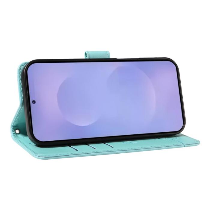 OEM - Samsung Galaxy S26 / S26 Pro Skal Kattmönster Imprint Konstläder - Grön