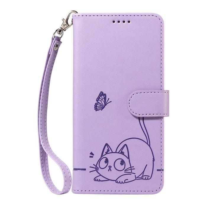 OEM - Samsung Galaxy S26/S26 Pro Skal Kattmönster Imprint Konstläder - Lila