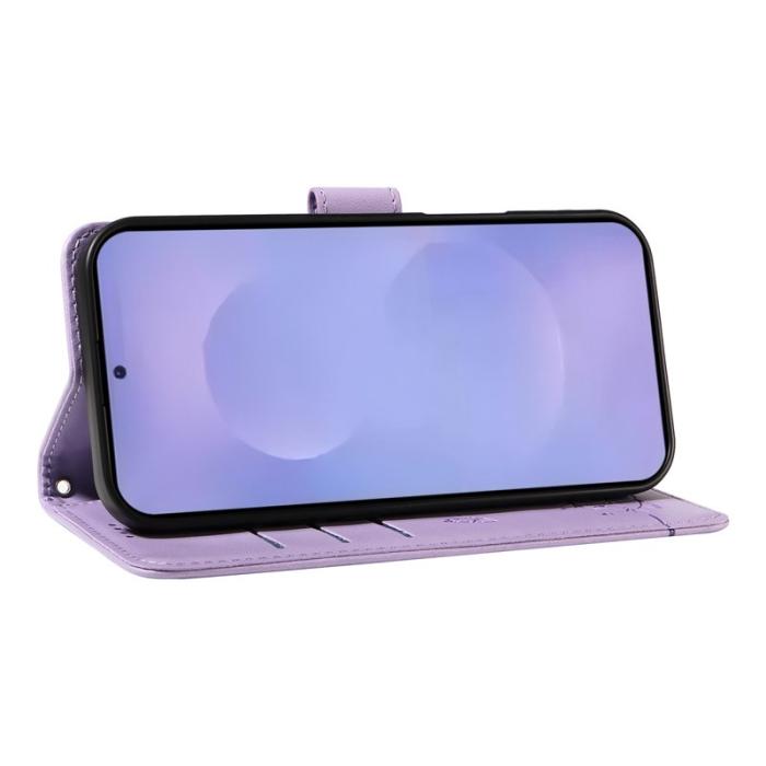 OEM - Samsung Galaxy S26/S26 Pro Skal Kattmönster Imprint Konstläder - Lila