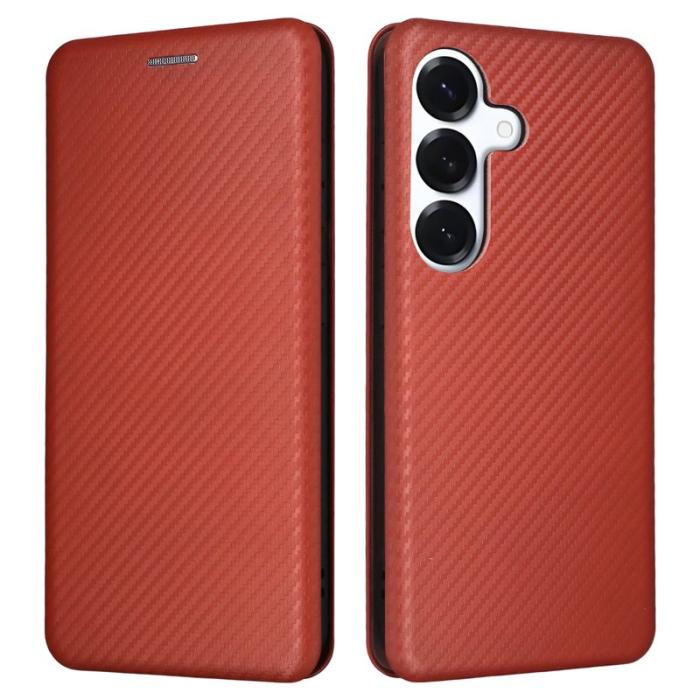 OEM - Samsung Galaxy S26/S26 Pro Skal Kolfiber PU Läder - Brun