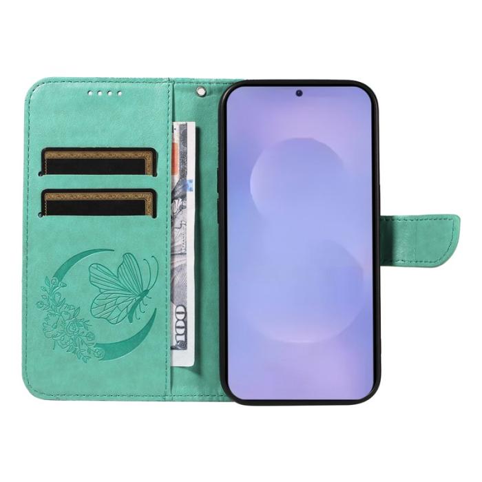 OEM - Samsung Galaxy S26 Plus Skal Fjärilsmönster PU Läder Flip - Grön