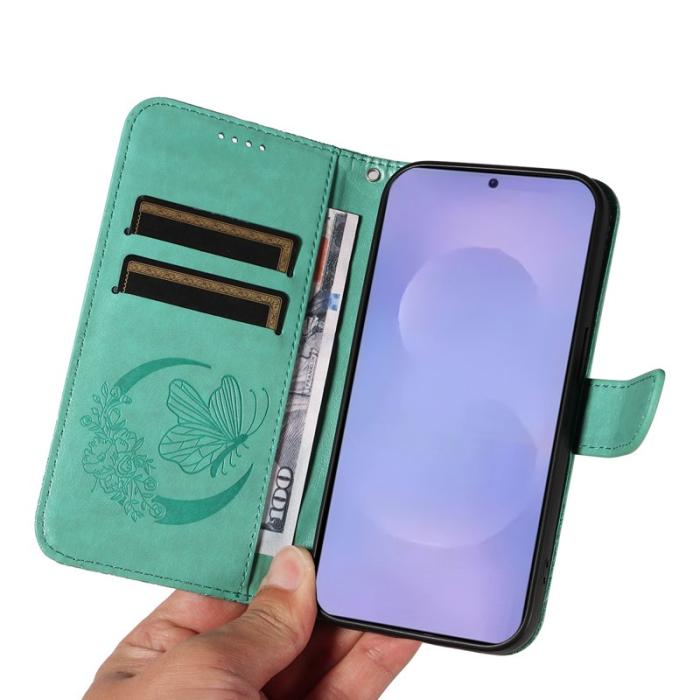 OEM - Samsung Galaxy S26 Plus Skal Fjärilsmönster PU Läder Flip - Grön