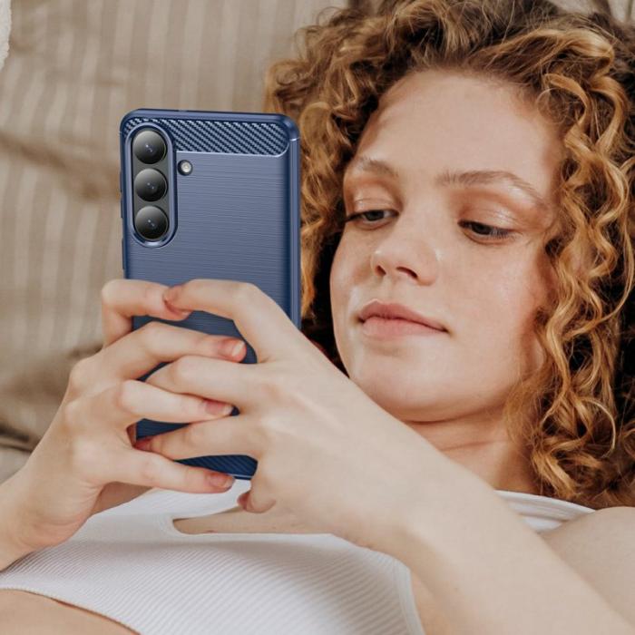 OEM - Samsung Galaxy S26 Plus Skal Skyddande Mobilfodral Kolfiber Textur - Blå