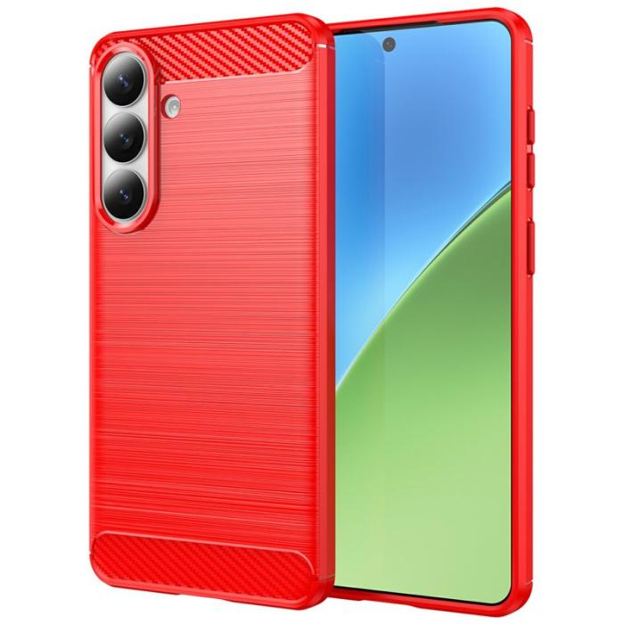 OEM - Samsung Galaxy S26 Plus Skal Skyddande Mobilfodral Kolfiber Textur - Röd