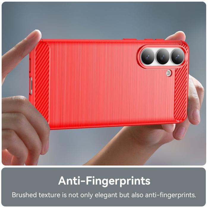 OEM - Samsung Galaxy S26 Plus Skal Skyddande Mobilfodral Kolfiber Textur - Röd