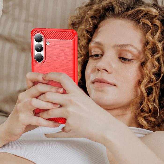 OEM - Samsung Galaxy S26 Plus Skal Skyddande Mobilfodral Kolfiber Textur - Röd