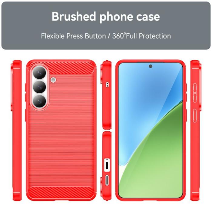 OEM - Samsung Galaxy S26 Plus Skal Skyddande Mobilfodral Kolfiber Textur - Röd