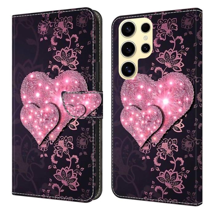 OEM - Samsung Galaxy S26 Ultra Fodral 3D Mönster PU Läder - Spets Hjärtan