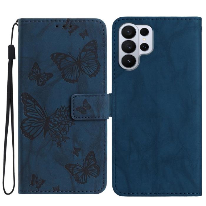 OEM - Samsung Galaxy S26 Ultra Fodral Äkta Läder Blomma - Blå