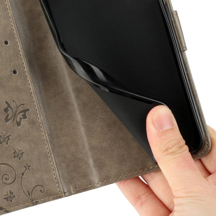 OEM - Samsung Galaxy S26 Ultra Fodral Äkta Läder Fjäril Blomma - Grå