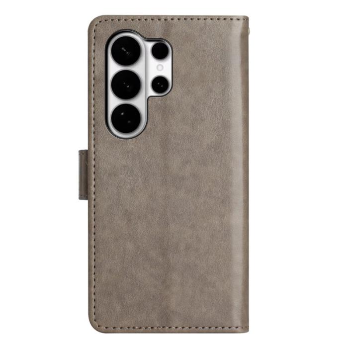 OEM - Samsung Galaxy S26 Ultra Fodral Äkta Läder Fjäril Blomma - Grå