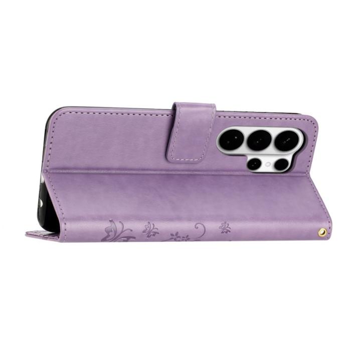 OEM - Samsung Galaxy S26 Ultra Fodral Äkta Läder Fjäril Blomma - Ljus Lila