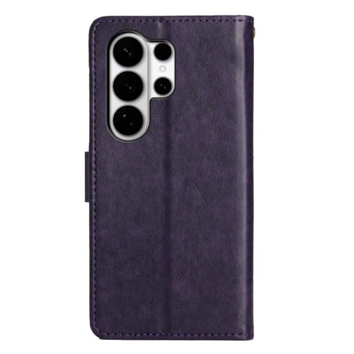 OEM - Samsung Galaxy S26 Ultra Fodral Äkta Läder Fjäril Blommor - Mörklila