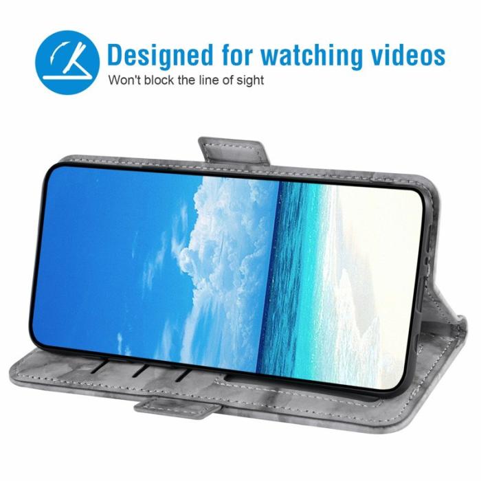 OEM - Samsung Galaxy S26 Ultra Fodral Äkta Läder Marmor Mönster - Grå