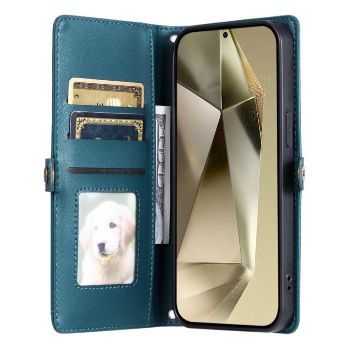 OEM - Samsung Galaxy S26 Ultra Fodral Äkta Läder Med Handrem - Svartgrön