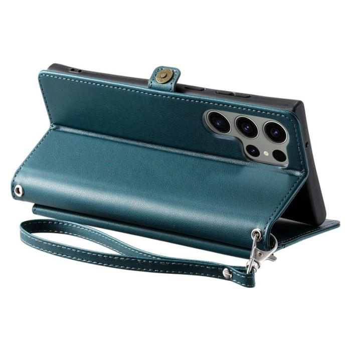 OEM - Samsung Galaxy S26 Ultra Fodral Äkta Läder Med Handrem - Svartgrön