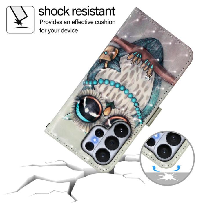 OEM - Samsung Galaxy S26 Ultra Fodral Äkta Läder Mönster - Grå Uggla