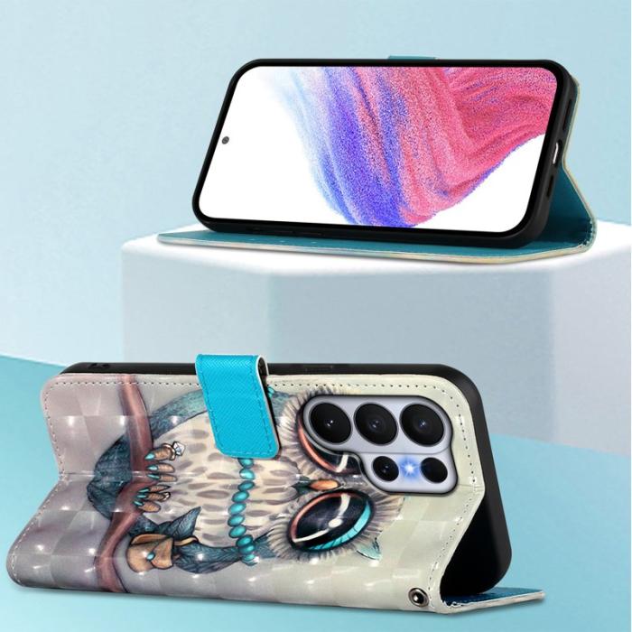 OEM - Samsung Galaxy S26 Ultra Fodral Äkta Läder Mönster - Grå Uggla