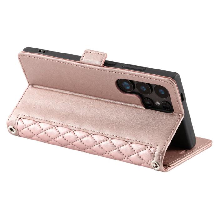 OEM - Samsung Galaxy S26 Ultra Fodral Äkta Läder Rhombus - Roséguld