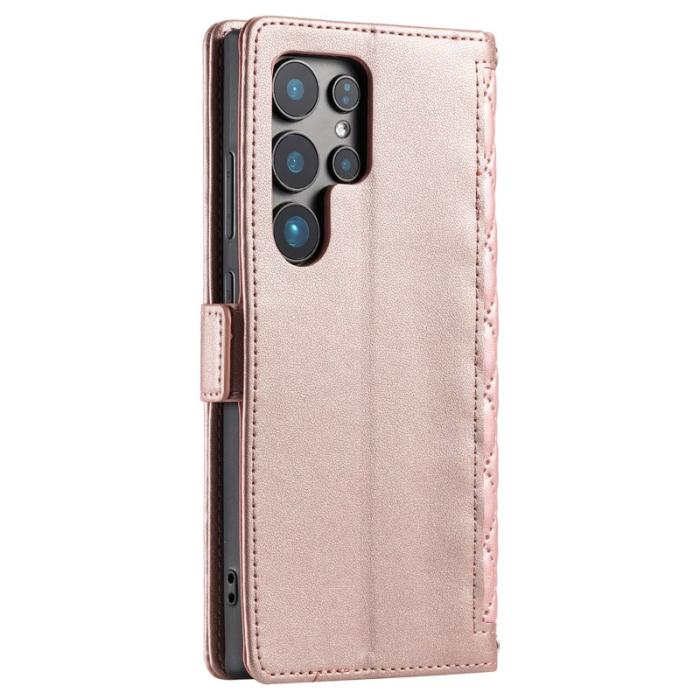 OEM - Samsung Galaxy S26 Ultra Fodral Äkta Läder Rhombus - Roséguld