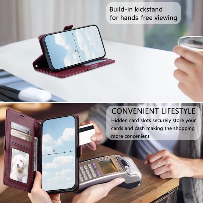 OEM - Samsung Galaxy S26 Ultra Fodral Äkta Läder Rhombus - Vinröd