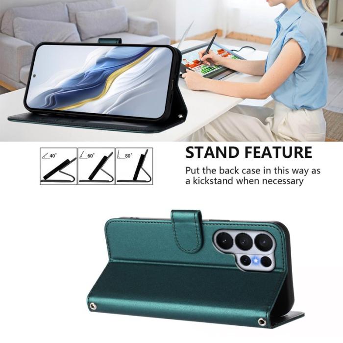 OEM - Samsung Galaxy S26 Ultra Fodral Äkta Läder Ställ - Grön