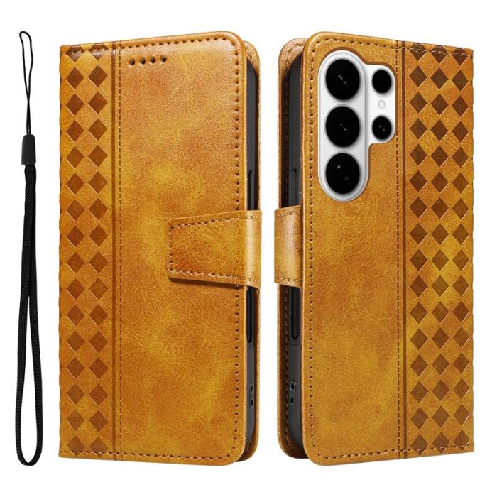 OEM - Samsung Galaxy S26 Ultra Fodral Äkta Läder Ställ - Gul