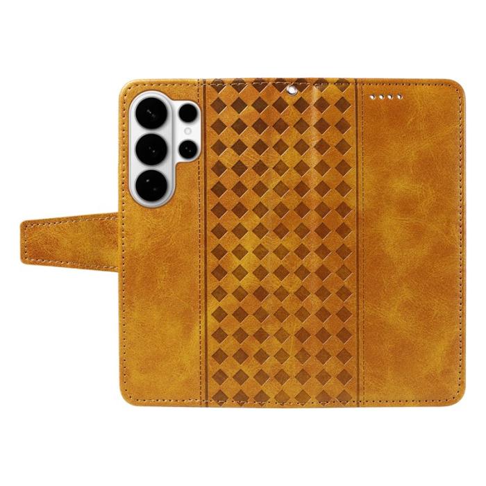 OEM - Samsung Galaxy S26 Ultra Fodral Äkta Läder Ställ - Gul