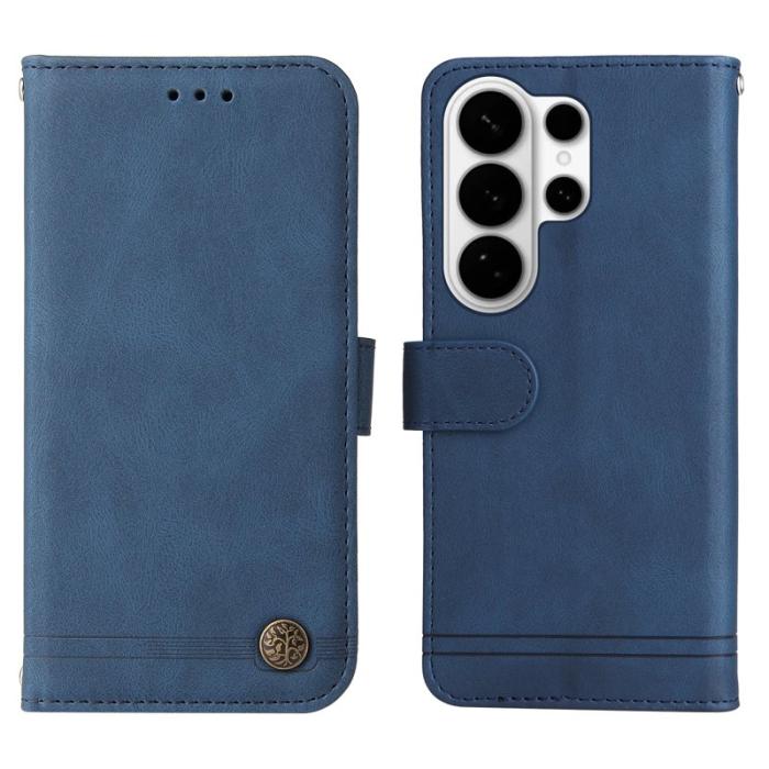 OEM - Samsung Galaxy S26 Ultra Fodral Äkta Läder Ställ med Rem - Blå