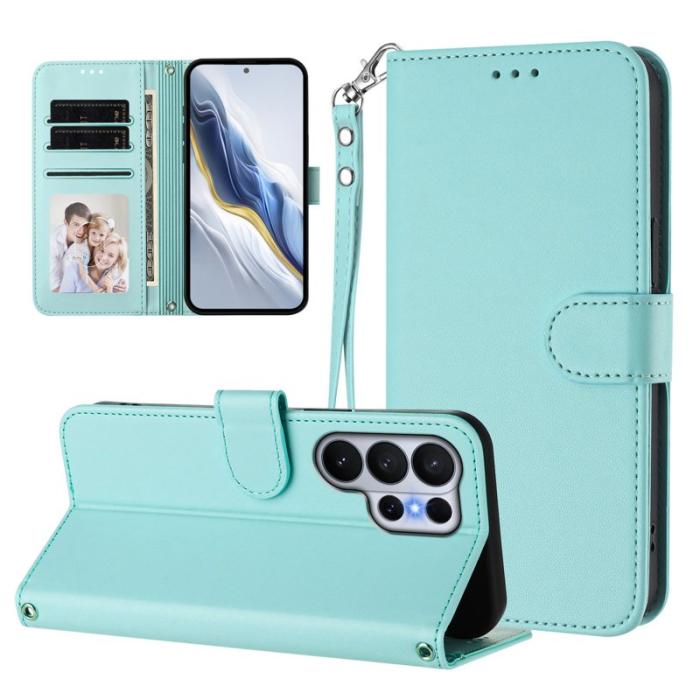 OEM - Samsung Galaxy S26 Ultra Fodral Äkta Läder Ställ - Mintgrön