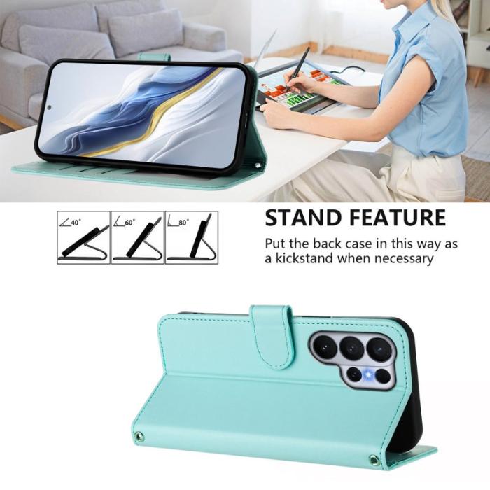 OEM - Samsung Galaxy S26 Ultra Fodral Äkta Läder Ställ - Mintgrön