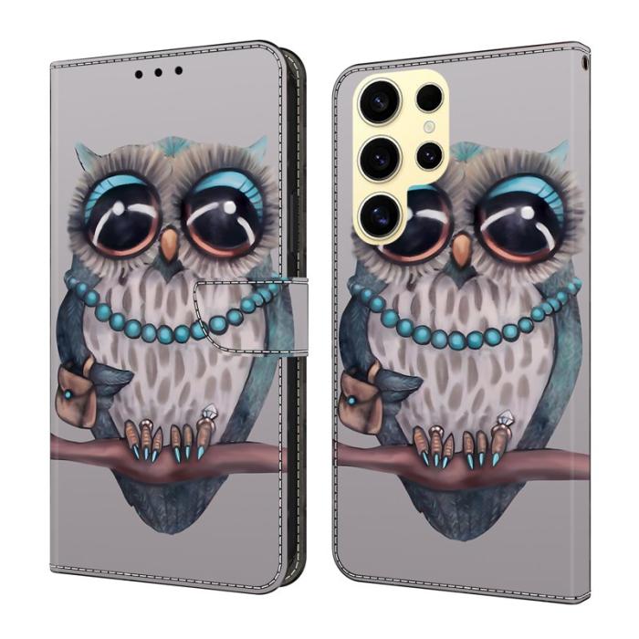 OEM - Samsung Galaxy S26 Ultra Fodral Fällbart Ställ PU Läder Mönster - Uggla