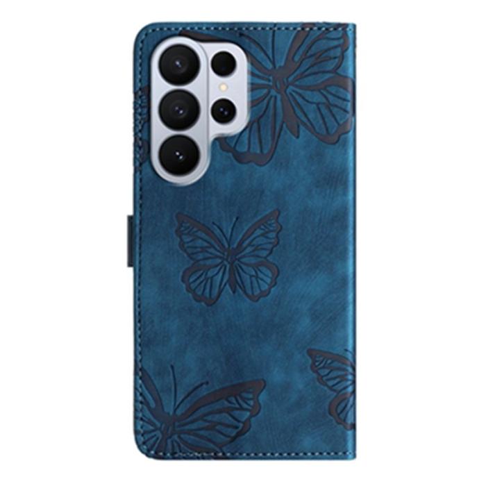 OEM - Samsung Galaxy S26 Ultra Fodral Fjärilsdesign Konstläder - Blå