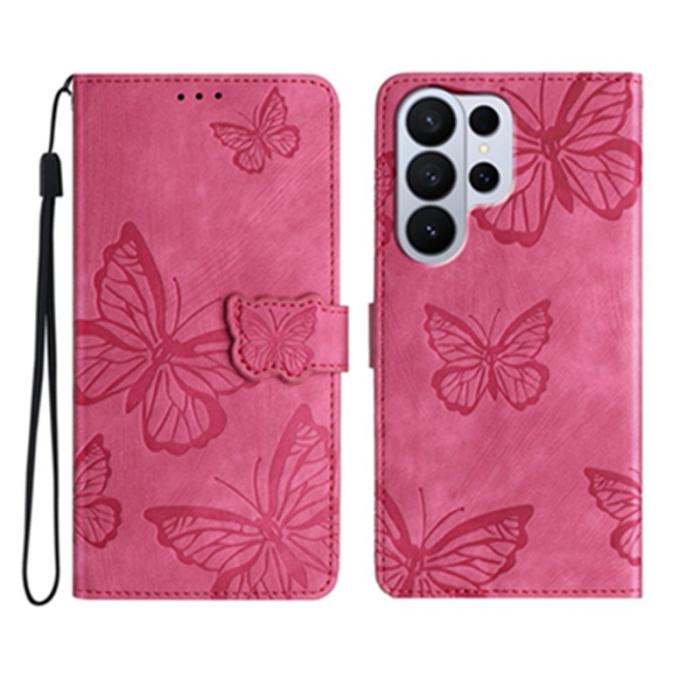 OEM - Samsung Galaxy S26 Ultra Fodral Flip Konstläder Fjäril - Rosa