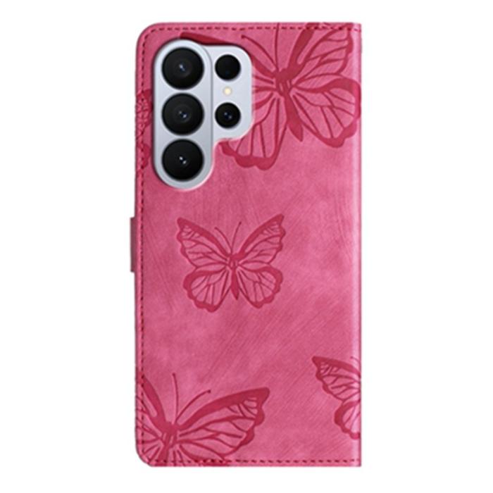 OEM - Samsung Galaxy S26 Ultra Fodral Flip Konstläder Fjäril - Rosa