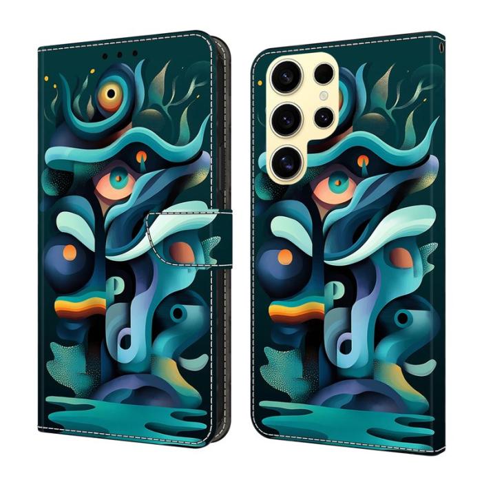 OEM - Samsung Galaxy S26 Ultra Fodral Flip PU Läder Mönster - Graffiti Grön Skugga