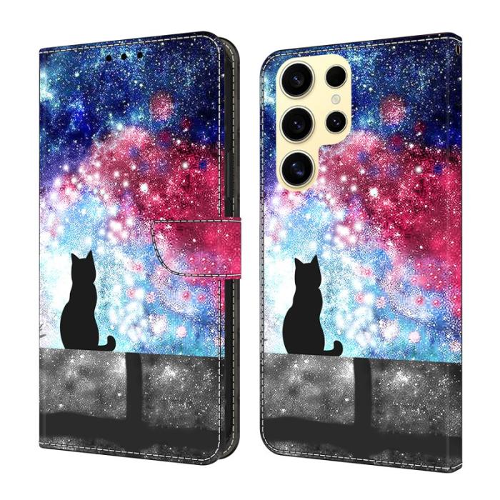 OEM - Samsung Galaxy S26 Ultra Fodral Flip PU Läder Mönster - Stjärnhimmel Katt