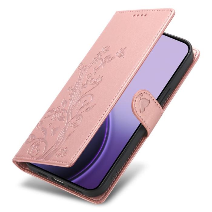 OEM - Samsung Galaxy S26 Ultra Fodral Konstläder Fjäril Blommönster - Roséguld