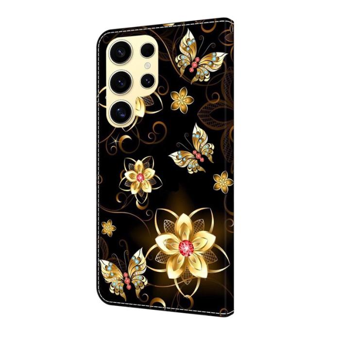 OEM - Samsung Galaxy S26 Ultra Fodral Konstläder Flip - Guldblommor och Fjärilar