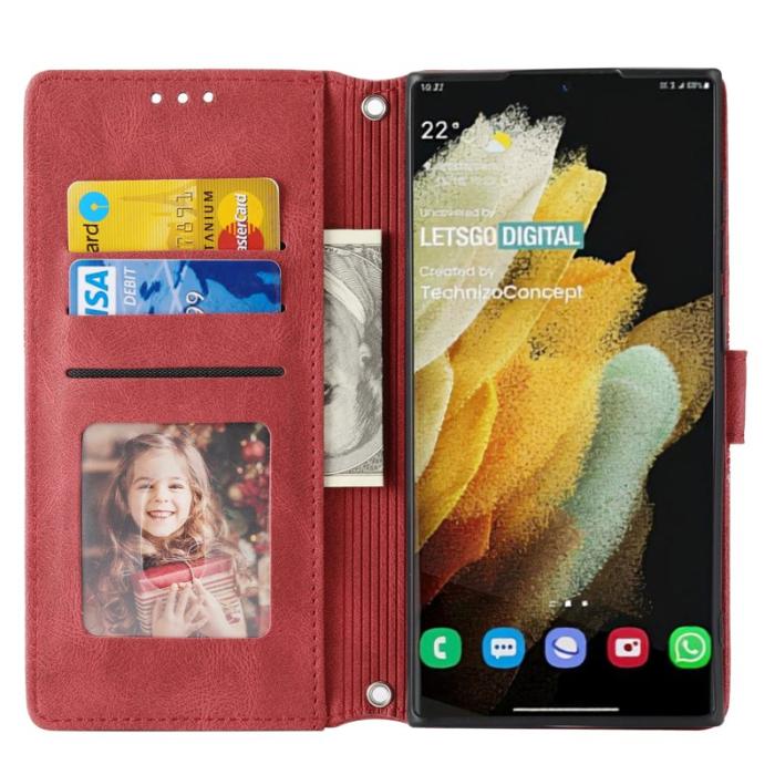 OEM - Samsung Galaxy S26 Ultra Fodral Konstläder Impräntad - Röd