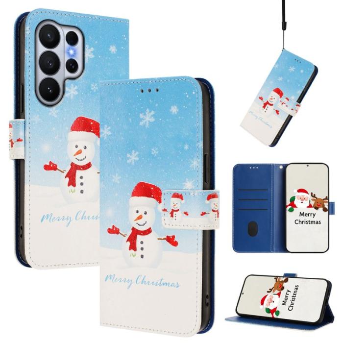 OEM - Samsung Galaxy S26 Ultra Fodral Konstläder Julmönster - Snöflinga Snögubbe