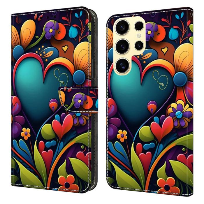 OEM - Samsung Galaxy S26 Ultra Fodral Konstläder Med Ställ - Målning Blomma