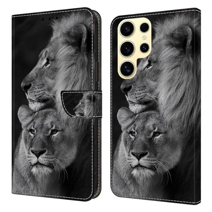 OEM - Samsung Galaxy S26 Ultra Fodral Magnetlås 3D Mönster Äkta Läder - Par Lejon