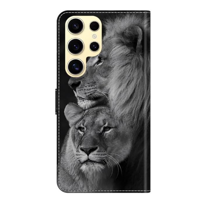OEM - Samsung Galaxy S26 Ultra Fodral Magnetlås 3D Mönster Äkta Läder - Par Lejon