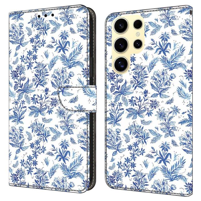 OEM - Samsung Galaxy S26 Ultra Fodral Mönstertryck Konstläder Flip - Blomfält