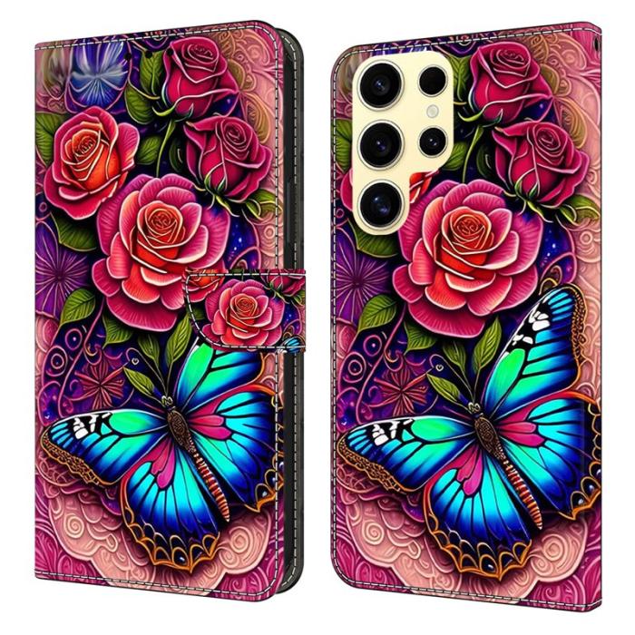 OEM - Samsung Galaxy S26 Ultra Fodral PU Läder Med Ställ - Färgglad Fjäril