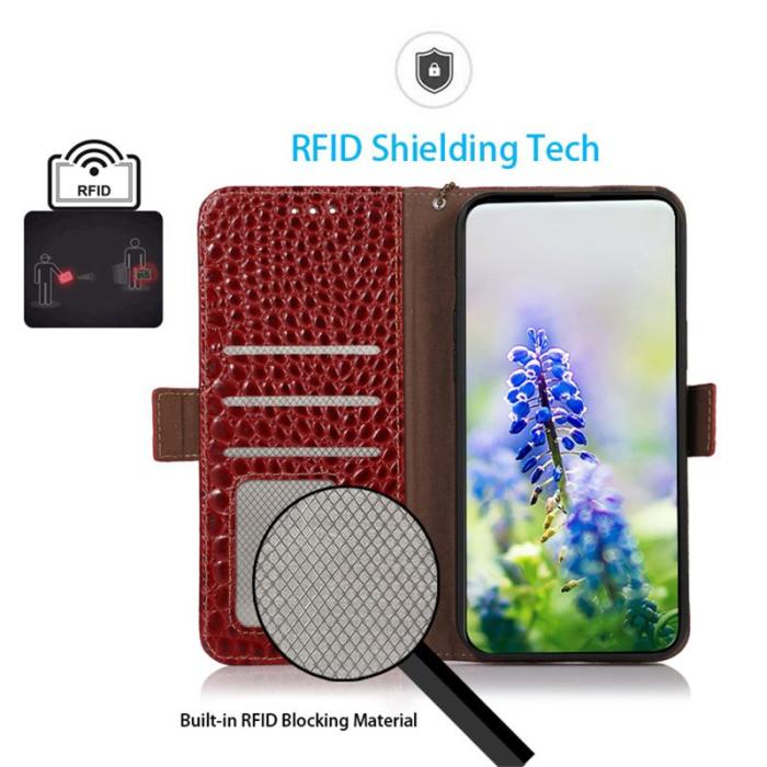 OEM - Samsung Galaxy S26 Ultra Fodral RFID Skydd Äkta Läder Krokodil - Röd