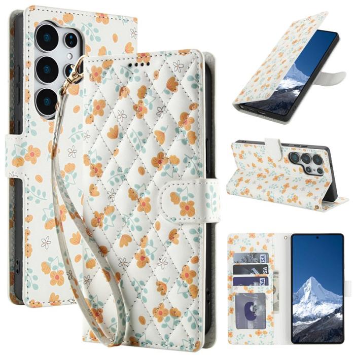 OEM - Samsung Galaxy S26 Ultra Fodral Rhombic Blommönster Äkta Läder - A3