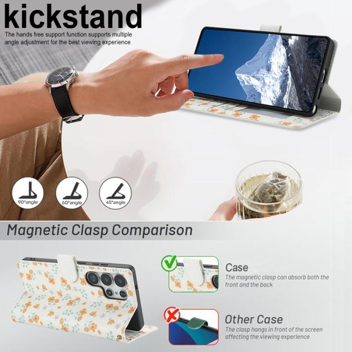 OEM - Samsung Galaxy S26 Ultra Fodral Rhombic Blommönster Äkta Läder - A3